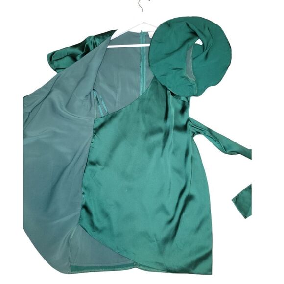 Selfie Leslie IRELAND SILKY ANGEL SLEEVE FAUX WRAP DRESS JADE M - Picture 5 of 13